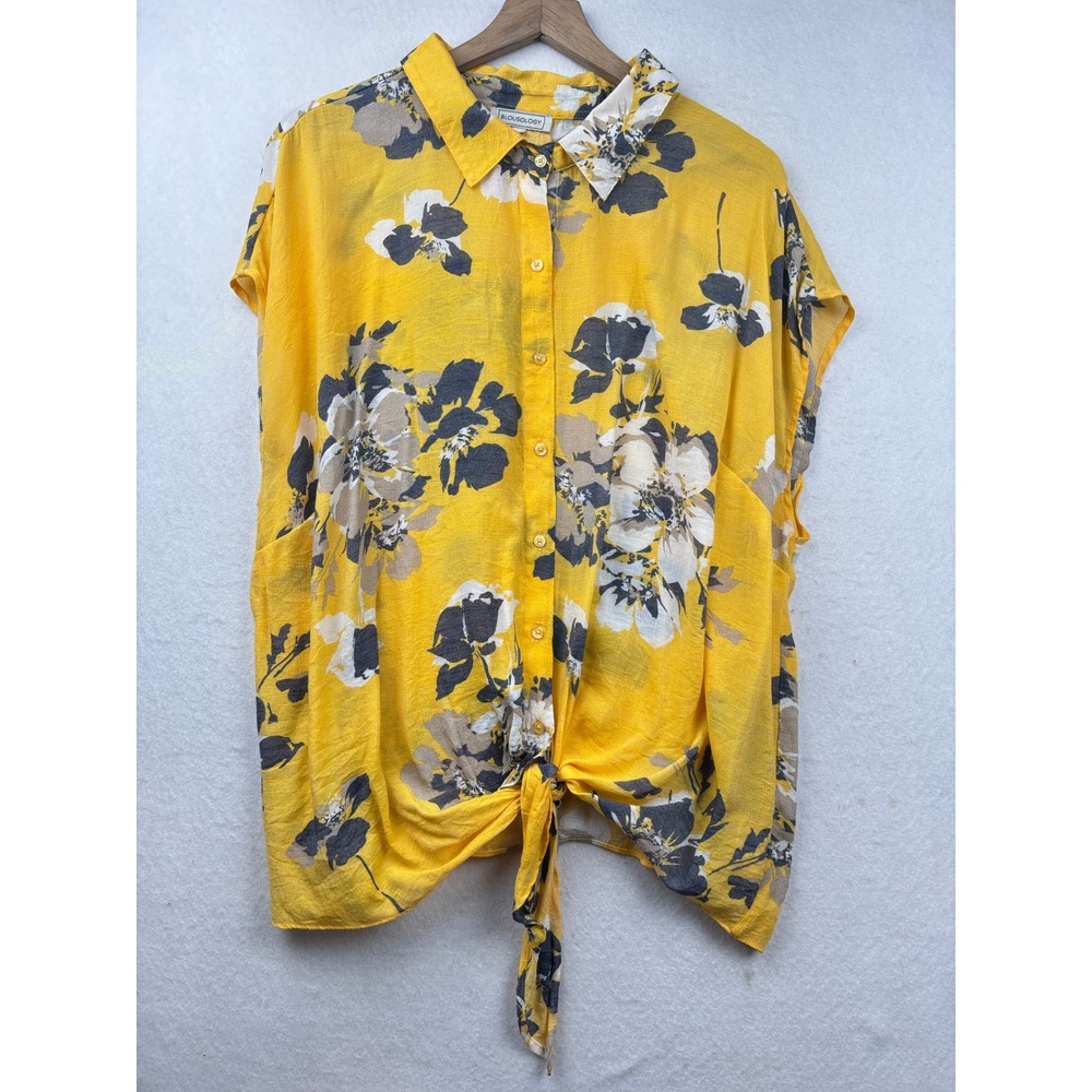 Blousology‎ Blouse Womens 3X Floral Tie Front Button Down Top
